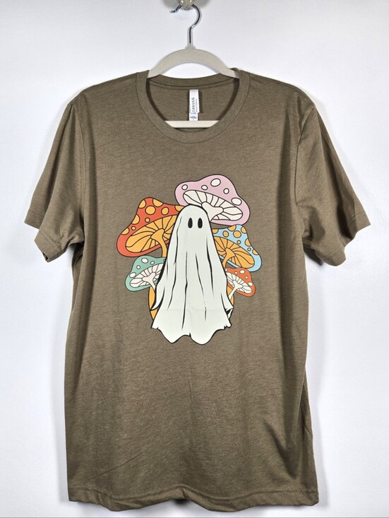 Bella Canvas Tops - Canvas Retro Style.Boho Ghost Mushroom Graphic Tee T-Shirt Unisex Size Large